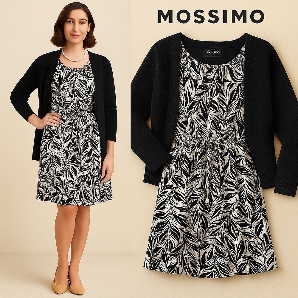 ⭐️NWT,Massimo,Lacy Leaves,Printed Dress,Drawstring Waist,FULL Skirt,Size XXL